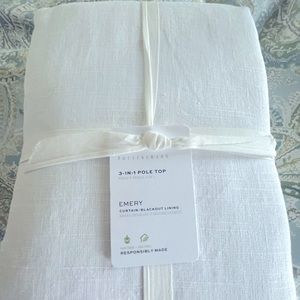 POTTERY BARN custom Emery drape with blackout lining 102“ x 84“; white